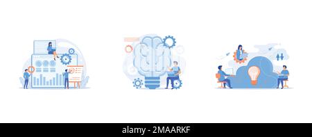 Les spécialistes de SEO travaillent sur le trafic de recherche organique de haute qualité pour les sites Web, le cerveau humain avec des engrenages de pensée et des utilisateurs, Cokorking équipe d'utilisateurs connectés Illustration de Vecteur