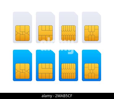Jeu de puces de carte SIM pour téléphone cellulaire mobile. Microchip pour connexion sans fil. Illustration du stock vectoriel. Illustration de Vecteur