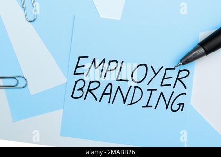Écriture affichant le texte marquage employeur. Mot écrit sur le processus de promotion d'une entreprise construire la réputation Banque D'Images