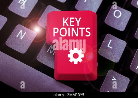 Texte indiquant les points clés de l'inspiration. Concept signifiant la partie la plus importante de l'information qui est dit ou écrit Banque D'Images