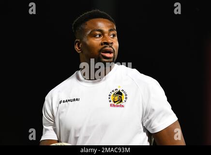 Photo du dossier datée du 28-10-2022 de Exeter Chiefs's Christ Tshiunza. L'ancien capitaine du pays de Galles Sam Warburton croit qu'Exeter avance Christ Tshiunza est en « cochant toutes les cases » avant le championnat Guinness six Nations de cette saison. Date de publication : jeudi 19 janvier 2023. Banque D'Images