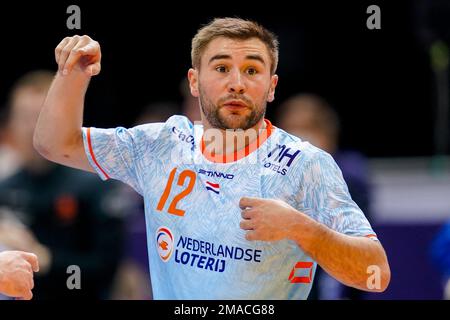 Katowice, Pologne. 19th janvier 2023. KATOWICE, POLOGNE - JANVIER 19: Luc Steins des pays-Bas pendant le Championnat du monde masculin de l'IHF - match du groupe principal de ronde III entre le Qatar et les pays-Bas à la salle Spodek sur 19 janvier 2023 à Katowice, Pologne (photo de Henk Seppen/Orange Pictures) crédit: Orange pics BV/Alay Live News Banque D'Images