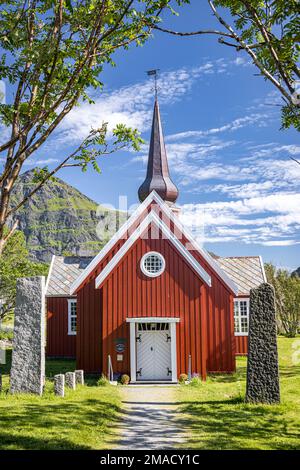 Église Flakstad, Ramberg, îles Lofoten, Nordland, Norvège Banque D'Images