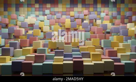 3D rendu de 8K fonds d'écran de cubes de couleur rétro au hasard Banque D'Images