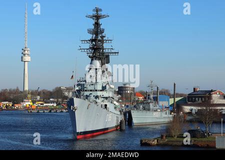 WILHELMSHAVEN, ALLEMAGNE - 18 JANVIER 2023 : destroyer de missiles guidés D186 Moelders. Le navire mis hors service fait partie du Musée allemand de la Marine Banque D'Images