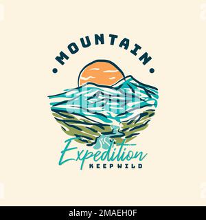 Illustration vintage du paysage de montagne avec la lettre expédition de montagne. Illustration vectorielle Illustration de Vecteur