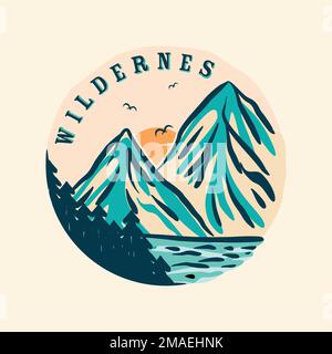 Illustration ancienne du paysage de montagne avec la lettre Wildernes. Illustration vectorielle Illustration de Vecteur