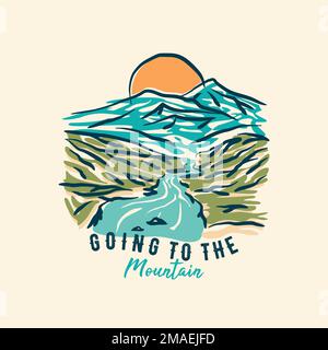Illustration ancienne du paysage de montagne avec lettre allant à la montagne. Illustration vectorielle Illustration de Vecteur