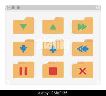 fenêtre d'interface de bureau avec dossiers flèches forme icône isolé simple ui vecteur plat illustration Illustration de Vecteur