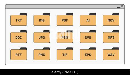 fenêtre d'interface de bureau avec dossiers format de fichier forme icône isolé simple ui vecteur plat illustration Illustration de Vecteur