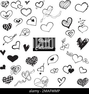 Ensemble de doodle Love Hearts en noir et blanc. Illustration vectorielle. Illustration de Vecteur