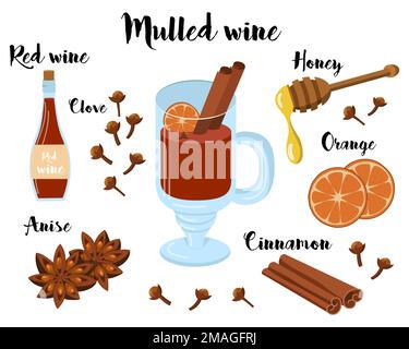 affiche de cuisine avec une recette pour le vin chaud. Illustration vectorielle sur fond blanc Illustration de Vecteur