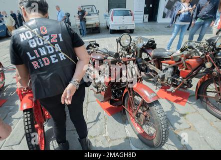 Exposition des motos d'époque moto Guzzi, Gênes, Italie Banque D'Images