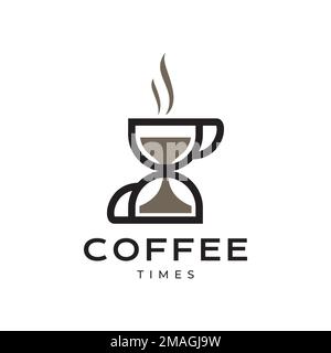 tasse boisson café temps détente pause moderne horloge désert logo design vecteur icône modèle d'illustration Illustration de Vecteur