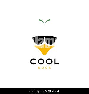 face bec canard avec lunettes de soleil mascotte cool dessin animé logo vector icône modèle d'illustration Illustration de Vecteur