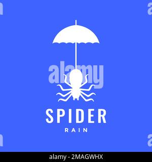 toile d'araignée tarantula avec parapluie pluie moderne logo design vectoriel icône modèle d'illustration Illustration de Vecteur