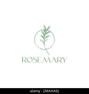 romarin feuilles traitement peau de cheveux beauté et nourriture minimaliste ligne logo design vecteur icône modèle d'illustration Illustration de Vecteur