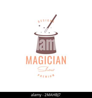 magic hat bâton étoiles magicien show divertir logo design vecteur icône modèle d'illustration Illustration de Vecteur