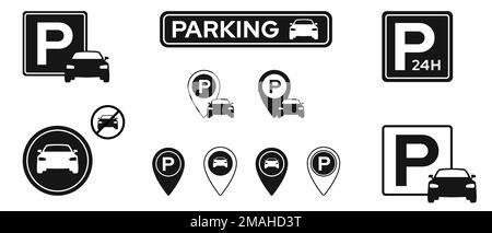 Icône de stationnement définie. Collection du symbole de parking au garage. Illustration vectorielle Illustration de Vecteur