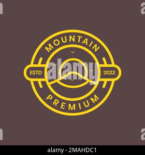 montagne haute colline coucher de soleil l'après-midi oiseau moderne cercle badge autocollant logo design vecteur icône modèle d'illustration Illustration de Vecteur