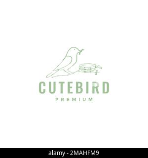 petit oiseau créer nid branche pour pondre œufs ligne logo design vecteur icône modèle d'illustration Illustration de Vecteur