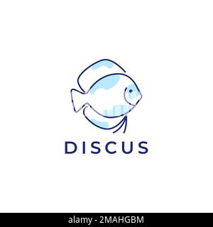 aquarium poisson créature beauté discus lignes art abstrait logo design vecteur icône modèle d'illustration Illustration de Vecteur