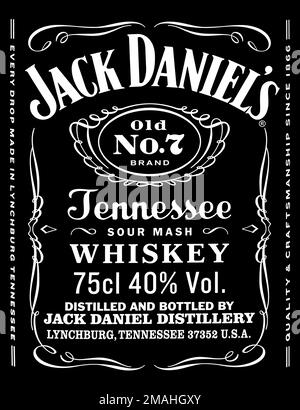 CHISINAU,MOLDOVA- NOEMBRIE 2015 : le logo de la marque Jack Daniels,Chisinau. Banque D'Images