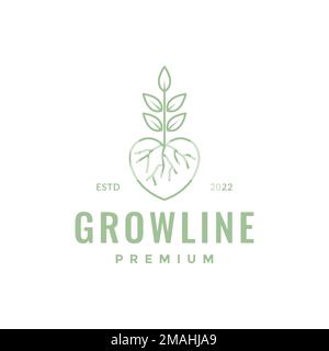 plantation avec coeur amour plante croissance forte racine agriculture jardinage logo design vecteur icône modèle d'illustration Illustration de Vecteur