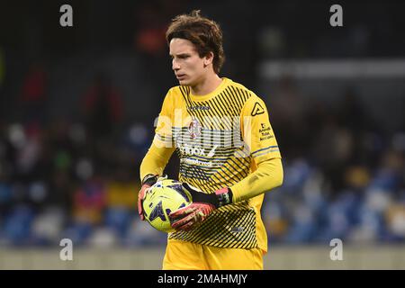 Naples, Italie. 18 janvier 2023. Marco Carnesecchi des Etats-Unis Crémonais pendant le match de Coppa Italia entre SSC Napoli et US Crémonese au Stadio Diego Arman Banque D'Images