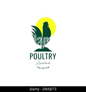 poulet rôti volaille courbé matin se lever village vintage logo design vector icône modèle d'illustration Illustration de Vecteur