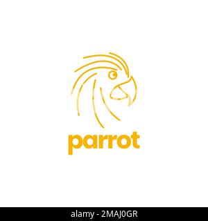 portrait perroquet oiseau sourire heureux lignes mignon dessin animé minimal logo vector icône modèle d'illustration Illustration de Vecteur