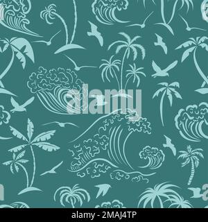 Palmiers et mer à motif sans couture. Illustration vectorielle Illustration de Vecteur