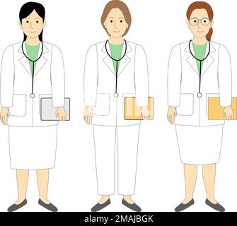 Un ensemble de femmes vétérinaires, médecins avec fond blanc Banque D'Images