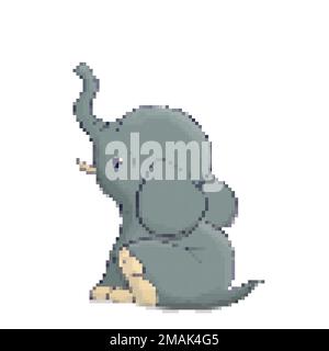 Icône vecteur art pixel 8 bits de bébé éléphant sur blanc Illustration de Vecteur