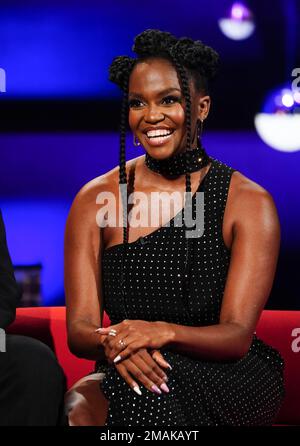 UTILISATION ÉDITORIALE SEULEMENT Oti Mabuse pendant le tournage du Graham Norton Show au BBC Studioworks 6 Television Center, Wood Lane, Londres, devant être diffusé sur BBC One vendredi soir. Date de la photo: Jeudi 19 janvier 2023. Banque D'Images