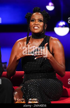 UTILISATION ÉDITORIALE SEULEMENT Oti Mabuse pendant le tournage du Graham Norton Show au BBC Studioworks 6 Television Center, Wood Lane, Londres, devant être diffusé sur BBC One vendredi soir. Date de la photo: Jeudi 19 janvier 2023. Banque D'Images