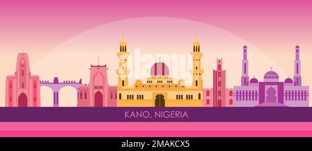 Coucher de soleil Skyline panorama de la ville de Kano, Nigeria - illustration vectorielle Illustration de Vecteur