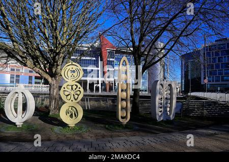 « Seeds and Spices », sculpture végétale, Fitzhammon Embankment, Cardiff. Janvier 2023. hiver Banque D'Images