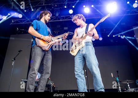 Rocky Lynch, left, and Ross Lynch of The Driver Era perform at the All In Music & Arts Festival at the Indiana State Fairgrounds on Saturday, Sept. 3, 2022, in Indianapolis. (Photo by Amy Harris/Invision/AP)