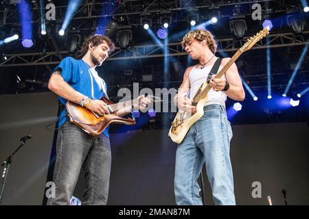Rocky Lynch, left, and Ross Lynch of The Driver Era perform at the All In Music & Arts Festival at the Indiana State Fairgrounds on Saturday, Sept. 3, 2022, in in Indianapolis. (Photo by Amy Harris/Invision/AP)