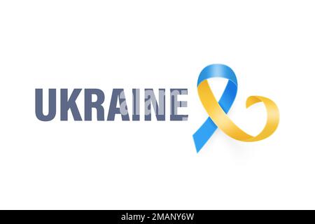 Tenez-vous avec l'Ukraine. Appel anti-guerre avec le petit bol de la paix avec ruban de soie bleu et jaune. Couleurs des drapeaux ukraniens. Lutte, protestation, soutien à l'Ukraine Illustration de Vecteur