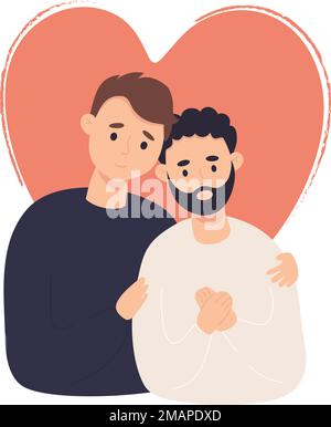 Bonne famille lgbt. Couple affectueux d'hommes gais. Illustration vectorielle. Carte de Saint-Valentin à dessin animé plate avec des homosexuels romantiques Illustration de Vecteur