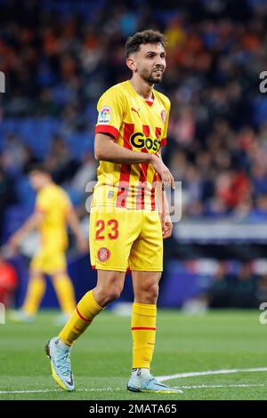 BARCELONE - 7 JANVIER : Ivan Martin en action au match de LaLiga entre le RCD Espanyol et le FC de Gérone au stade RCDE sur 7 janvier 2023 à Barcelone, S Banque D'Images