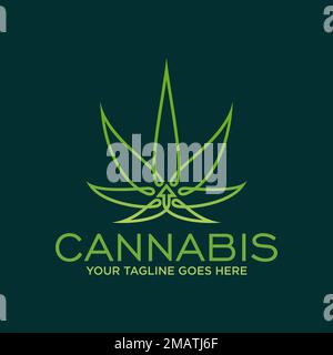 Feuille de cannabis ou de marijuana avec ligne flèche image graphique icône logo design abstrait concept vecteur stock. Peut être utilisé comme bouton en fonction de l'état de santé ou du niveau supérieur Illustration de Vecteur