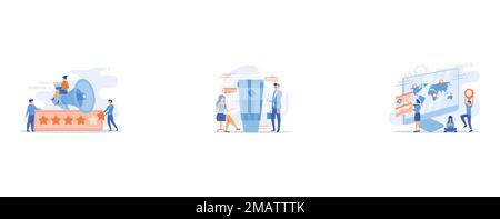 Échelle de notation, classement élevé, concept de premier rang, repos au travail, boissons chaudes des collègues, affaires internationales, ouverture de succursales d'entreprise, wor Illustration de Vecteur