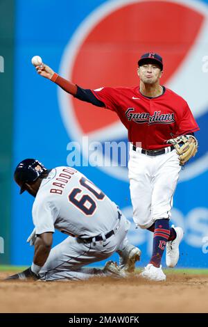 Detroit Tigers' Akil Baddoo plays during a baseball game, Monday, Aug. 7,  2023, in Detroit. (AP Photo/Carlos Osorio Stock Photo - Alamy