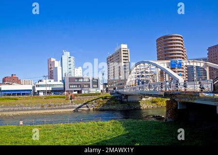 Paysage urbain de Morioka, préfecture d'Iwate, Tohoku, Japon. Banque D'Images