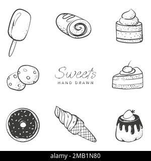 bonbons à la main beignets de glace et biscuits Illustration de Vecteur