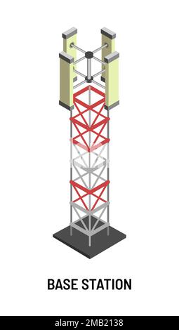 Antenne et transmission de signaux station de base objet isolé vecteur de télécommunication et de radiorégulation téléphone ou réseau de service mobile terrestre Illustration de Vecteur