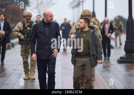 Kiev. 19th janvier 2023. La guerre en Ukraine. Le Président Volodymyr SELENSKYJ rencontre Charles MICHEL (Président du Conseil européen) sur 19 janvier 2023 à Kiev. Rencontre avec le Président du Conseil européen à Kiev. Credit: Le Bureau présidentiel de l'Ukraine via/dpa/Alamy Live News Banque D'Images